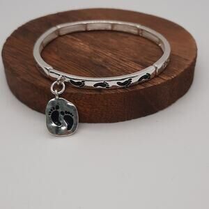 When You See Only One Set Of Footprints...Silver Charm Stretch Bracelet